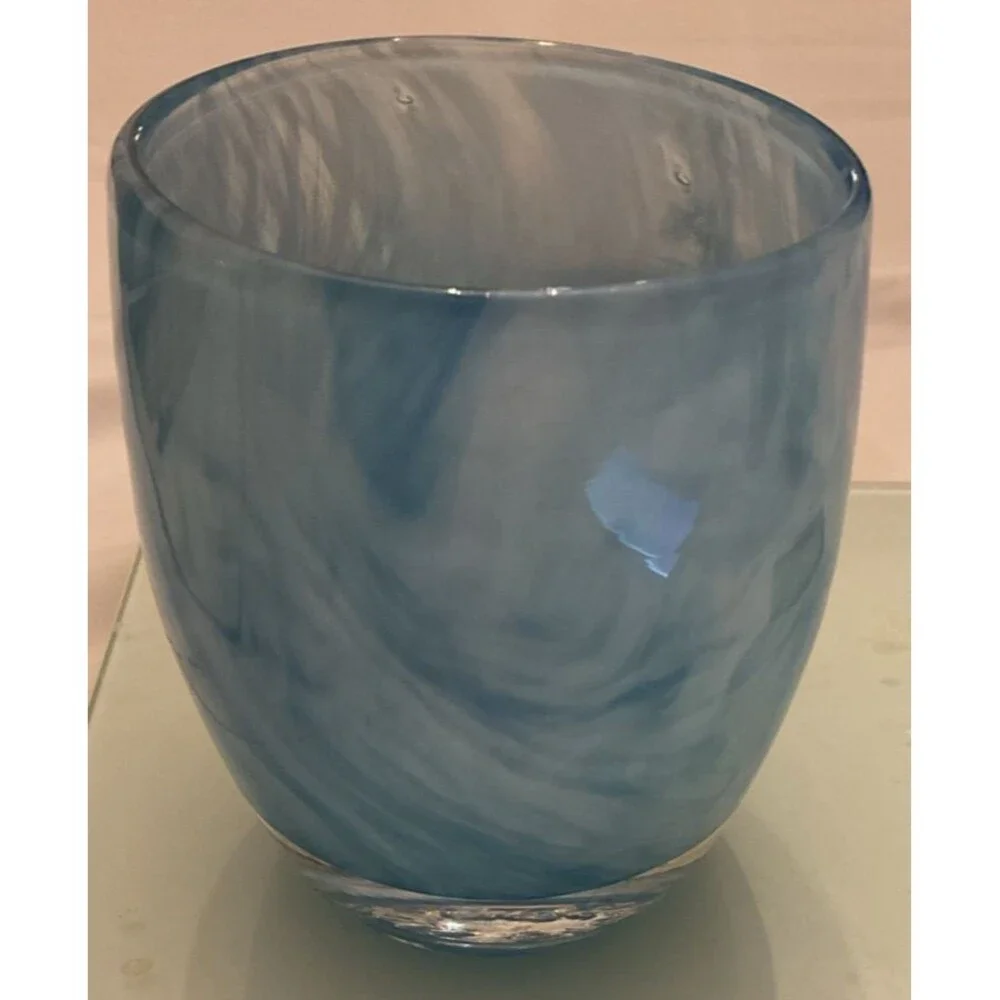 Rare VTG Glassybaby HOME RUN Votive Pre-Triskelion Embossed Stamp Mariners Blue